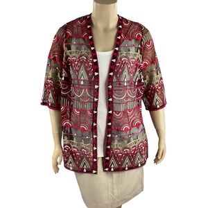 Catherines Multicolor Embroidered Mesh Topper Kimono Cardigan 0XWP